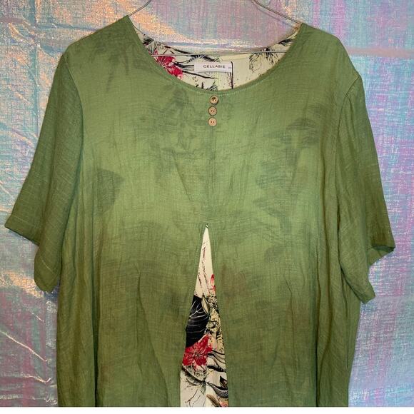 Cellabie Floral Short Sleeve Dress Womens 2XL 100% Cotton Lagenlook tropical - Picture 3 of 9